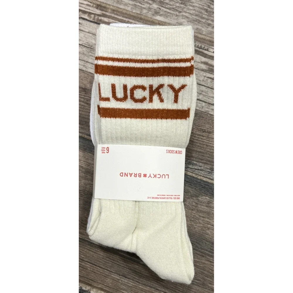 New Lucky Brand 6-Pair Men's Everyday Comfort Crew Socks White Cream‎ Size 6-12
